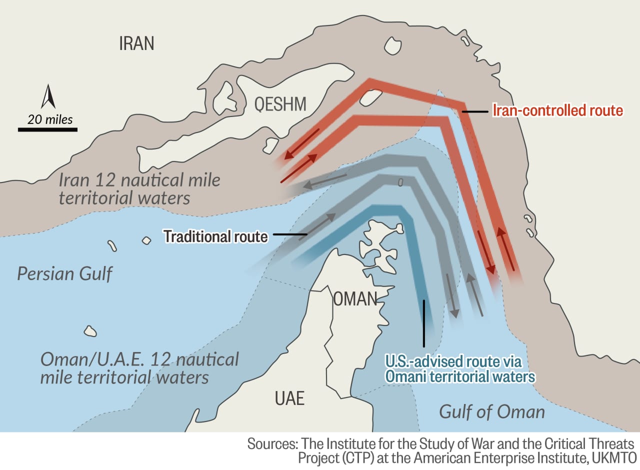 This narrow shipping lane is how Trump now wants oil tankers to navigate the Strait of Hormuz
