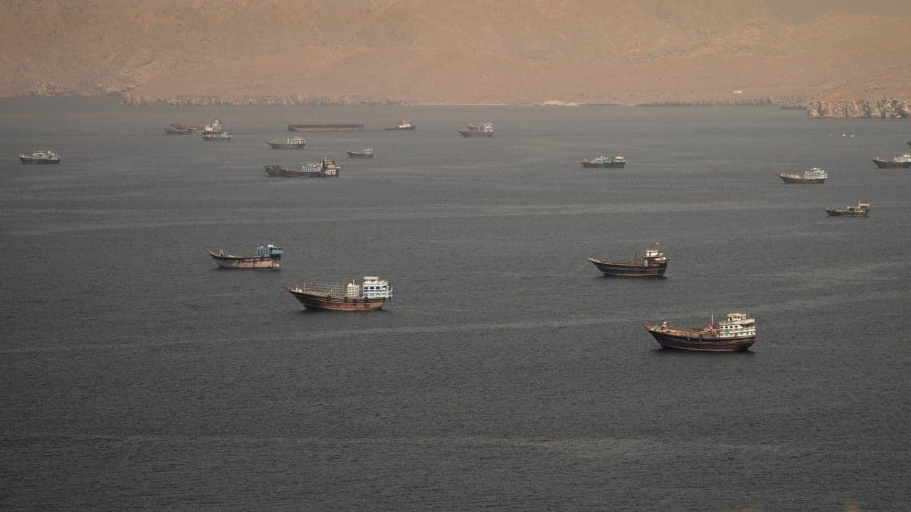 Tanker set ablaze after hit by projectile in Strait of Hormuz region
