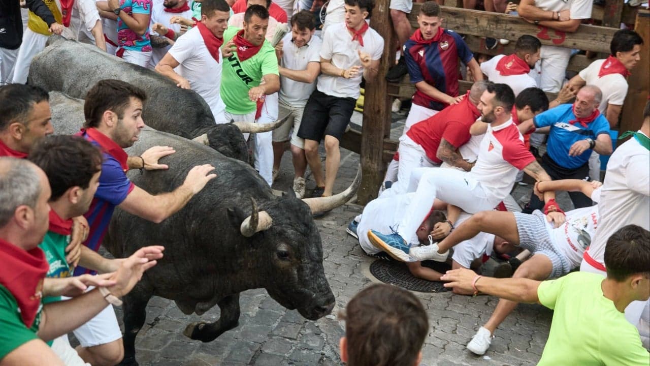 Runner gored in the face at Spain’s San Fermin bull run festival