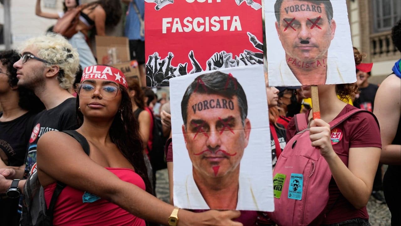 Brazil’s Flavio Bolsonaro mocked at home after self-exile to US