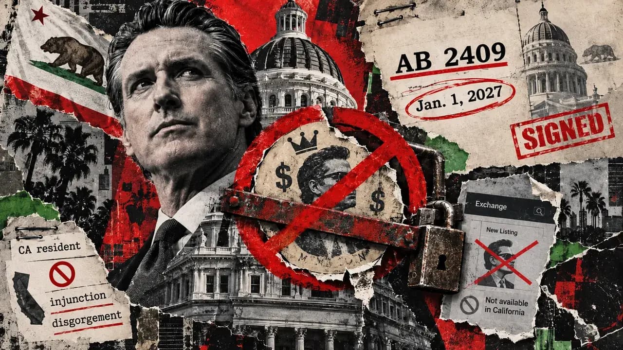 California signs into law restrictions banning public officers from issuing crypto meme coins