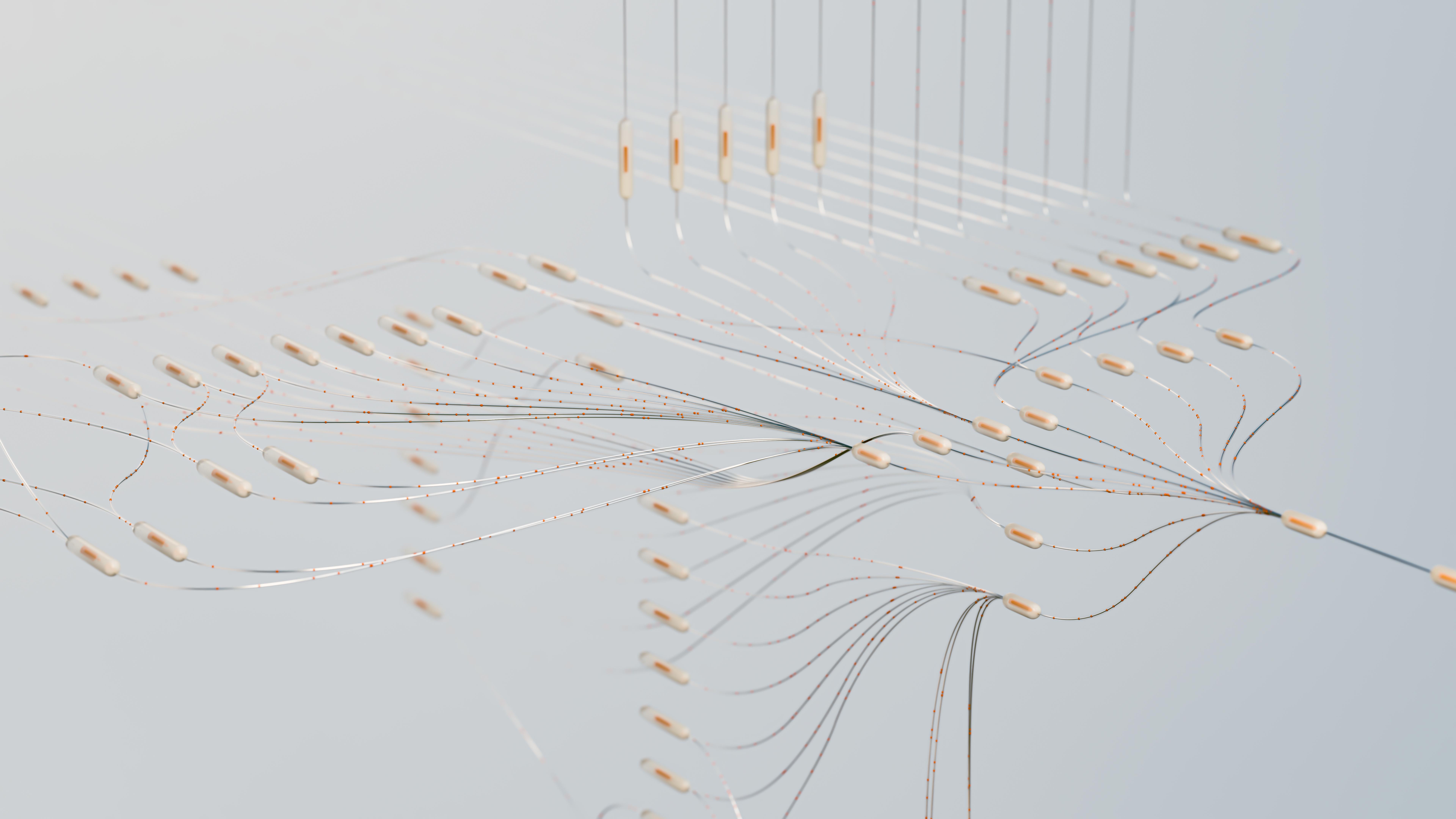 Elegant 3D visualization of neural networks showcasing abstract connections in a digital space.