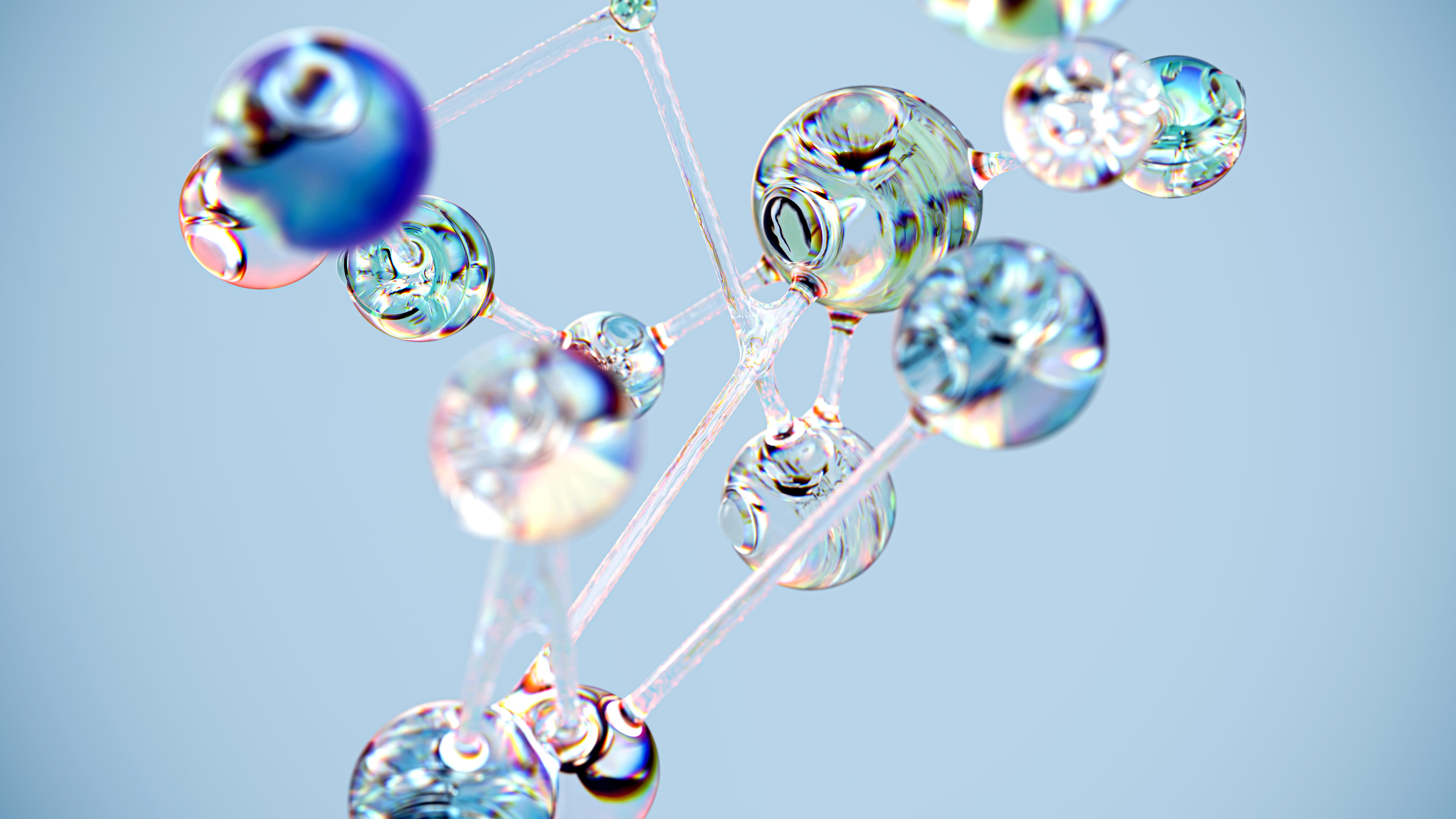Flowing glass-like molecular structure in blue. Conceptual digital art with a tech twist.