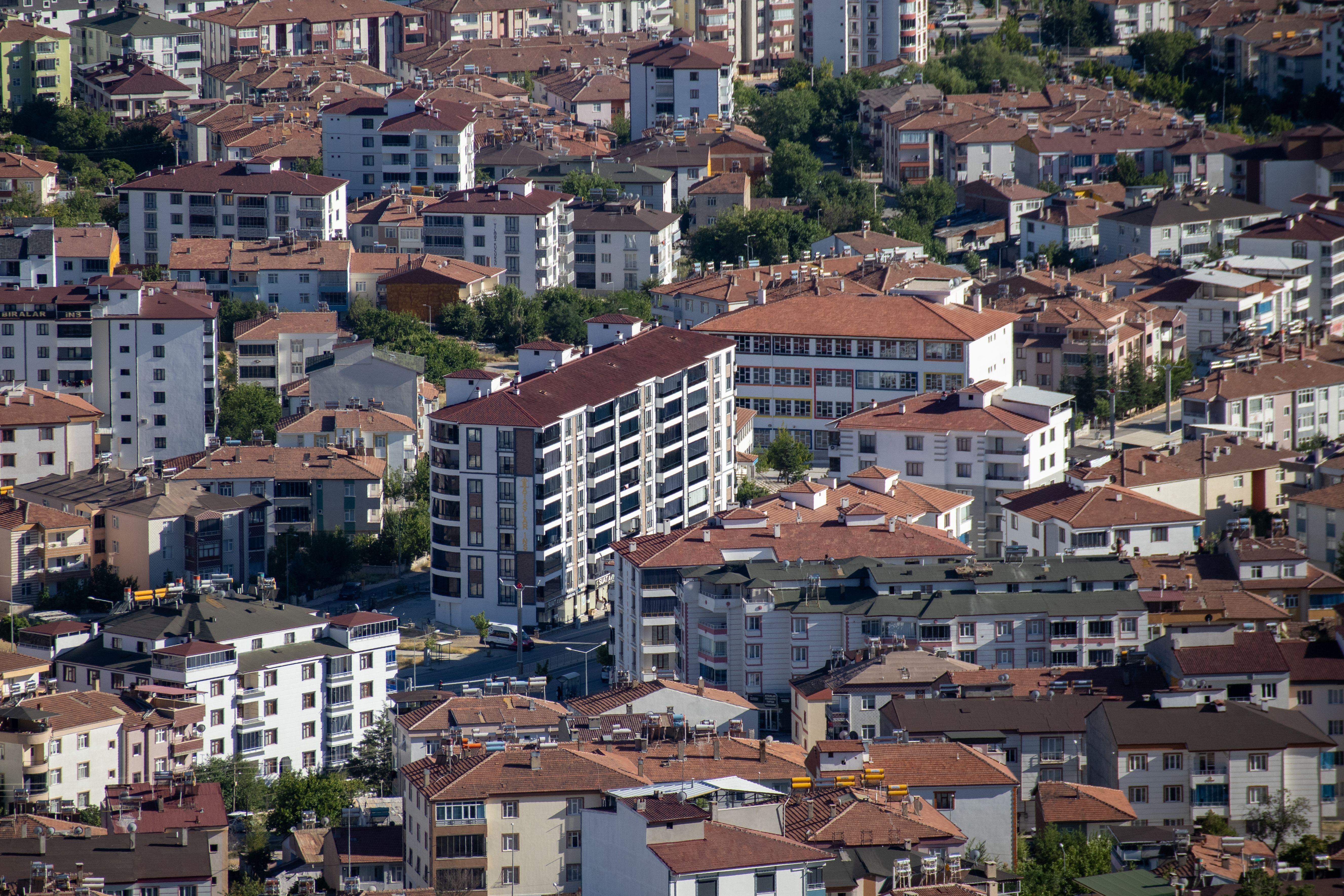 Aerial view of concrete and red-roof buildings in Elazig, Turkey.