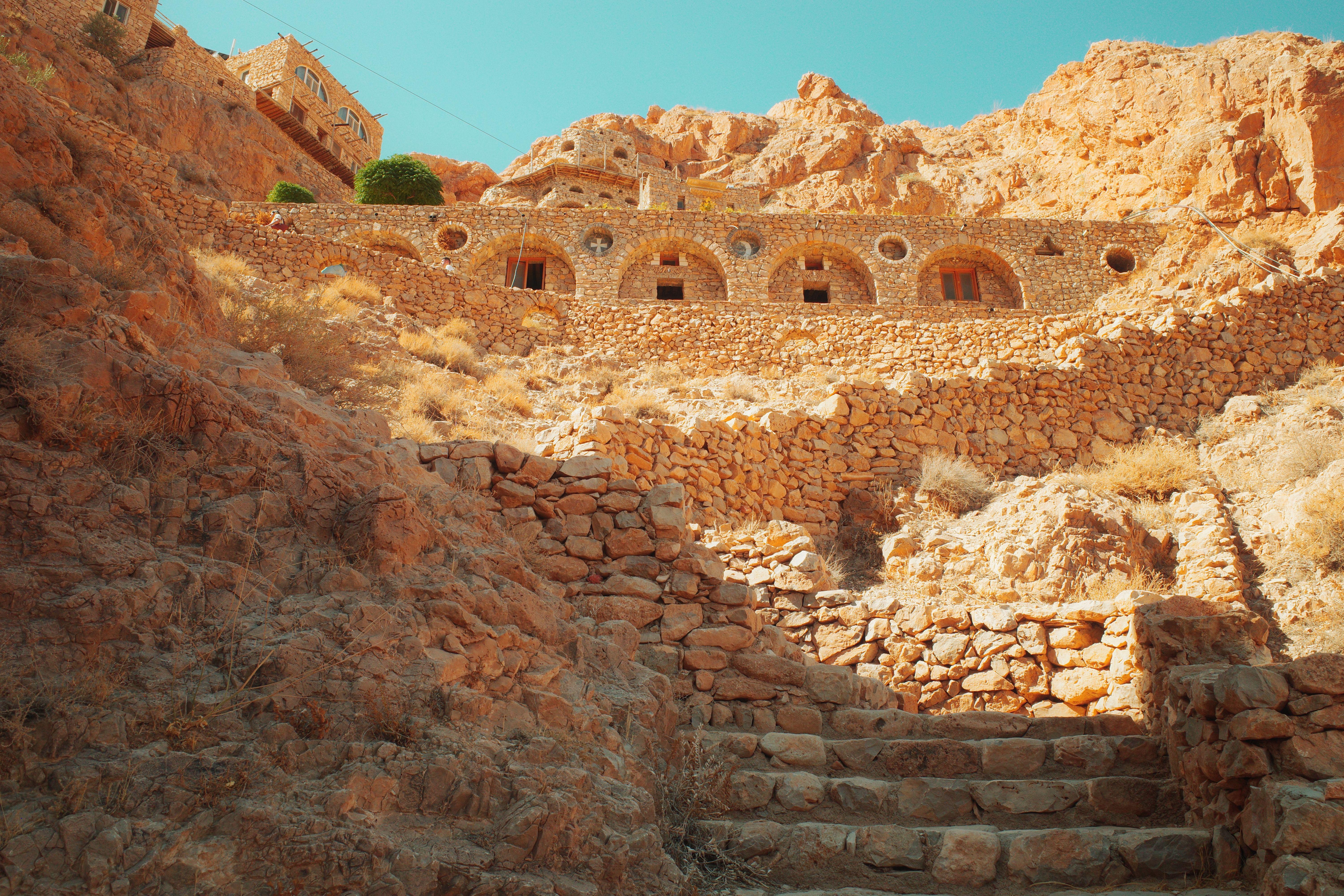 Ancient stone building facade in Al Nabk, Syria, showcasing unique architectural heritage.