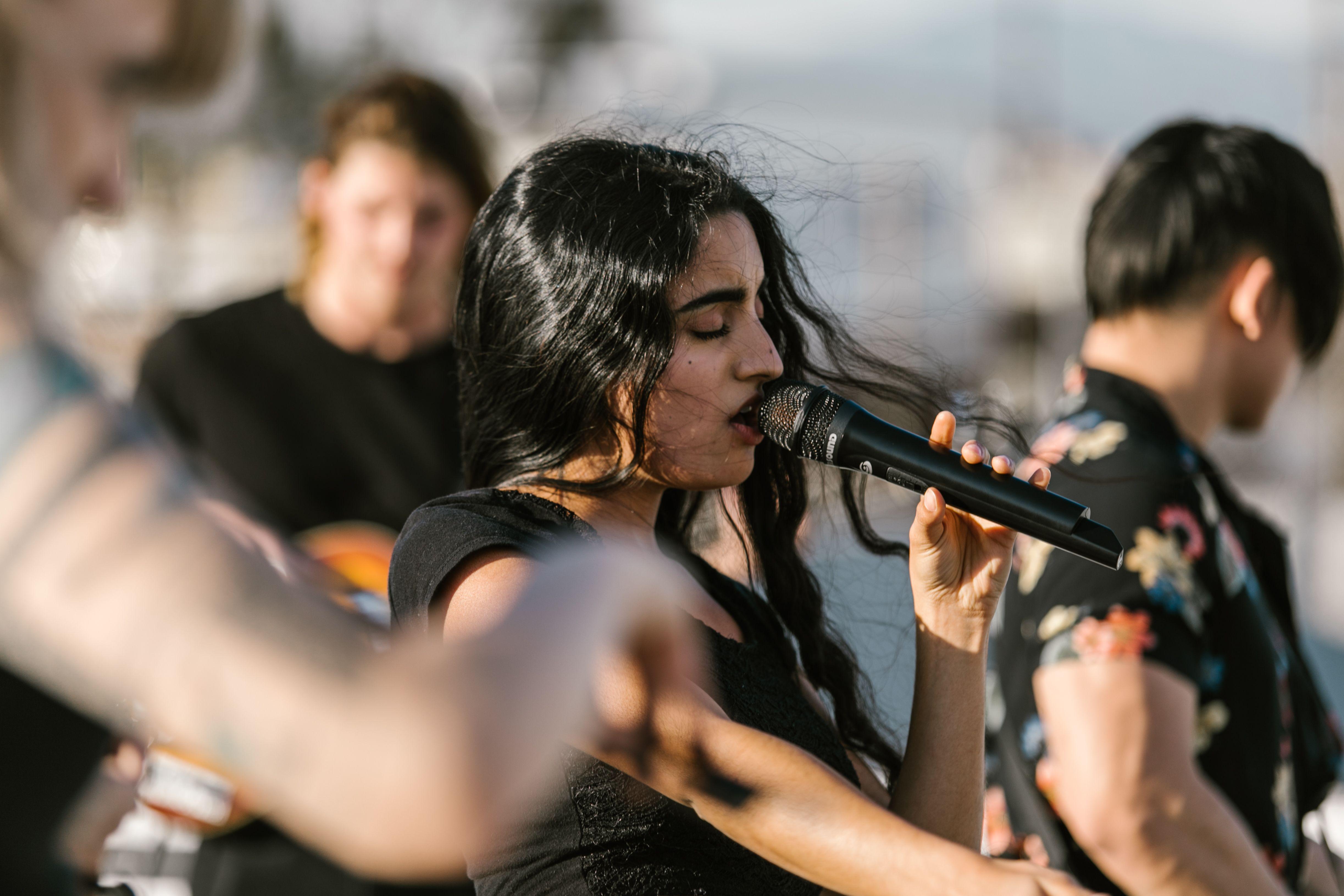 Vibrant outdoor concert with diverse musicians performing live. Engaging and musical atmosphere.
