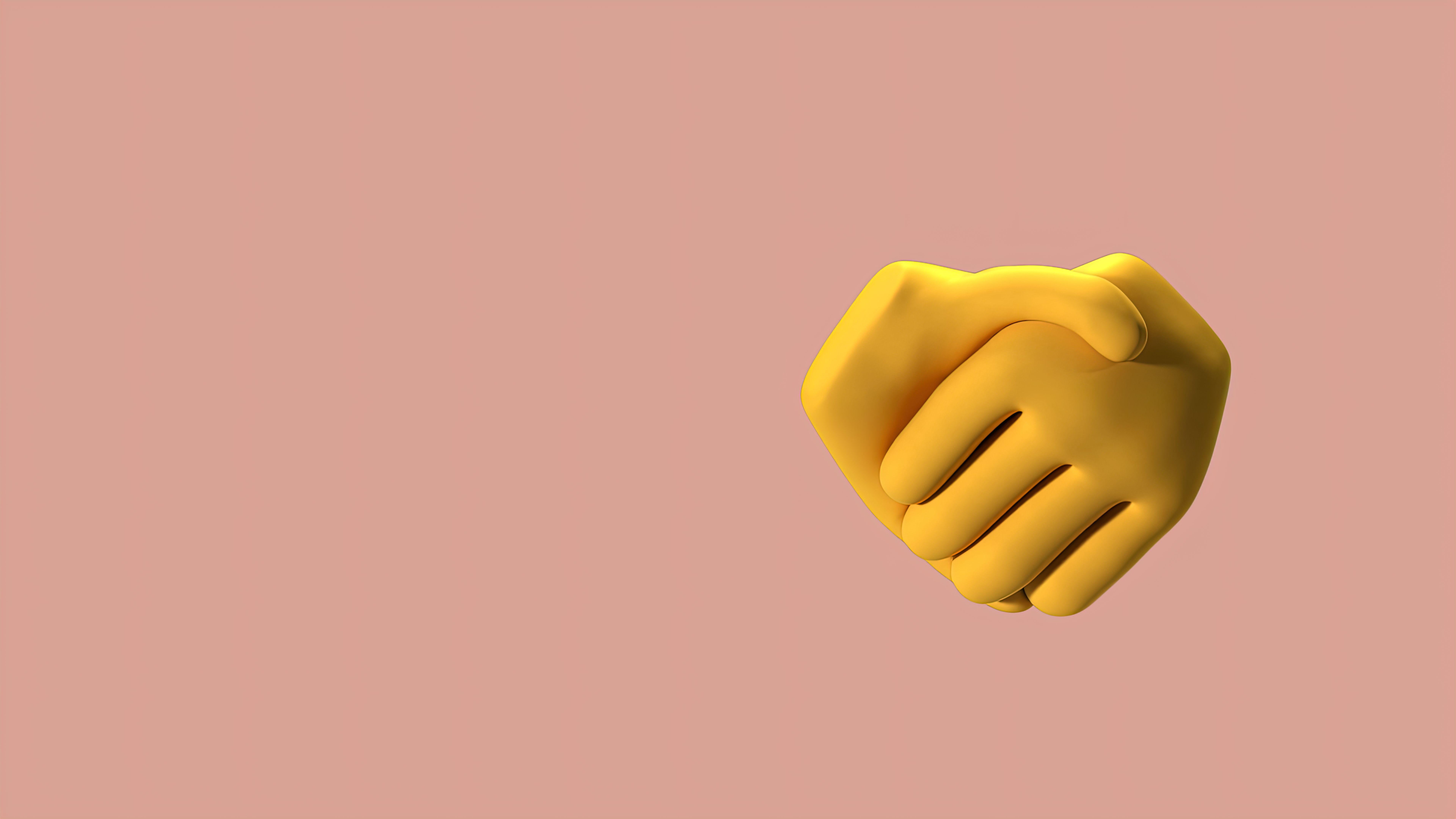 3D illustration of a yellow handshake emoji on a beige background, symbolizing agreement.