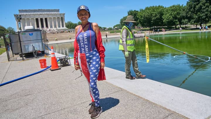 American flag blue? Algae turns Trump’s reflecting pool swamp green instead