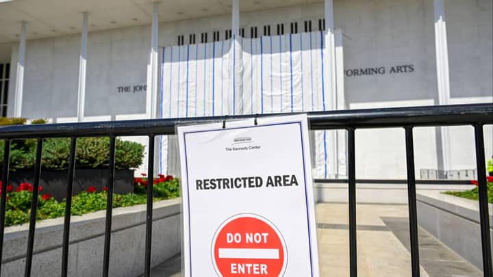Trump’s name is gone from the Kennedy Centre. Why is the tarp still up?