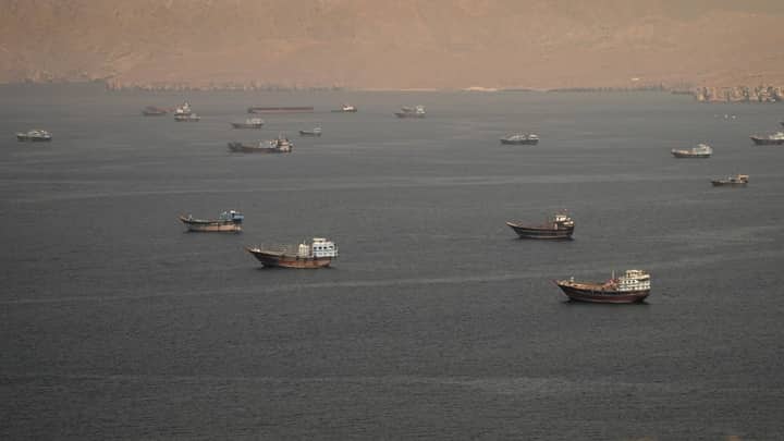Tanker set ablaze after hit by projectile in Strait of Hormuz region