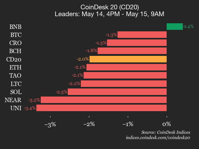 CoinDesk 20 performance update: BNB is only gainer as index drops 2%