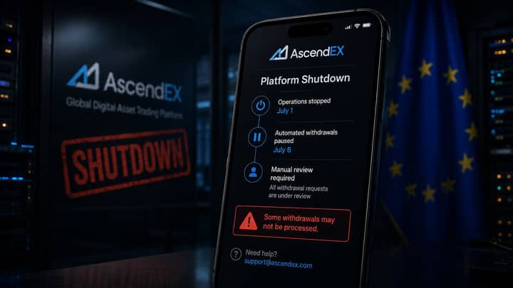 AscendEX shuts down after MiCA miss and warns some withdrawals may not be processed