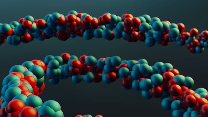Vibrant closeup of a colorful molecular model illustrating abstract scientific concepts.