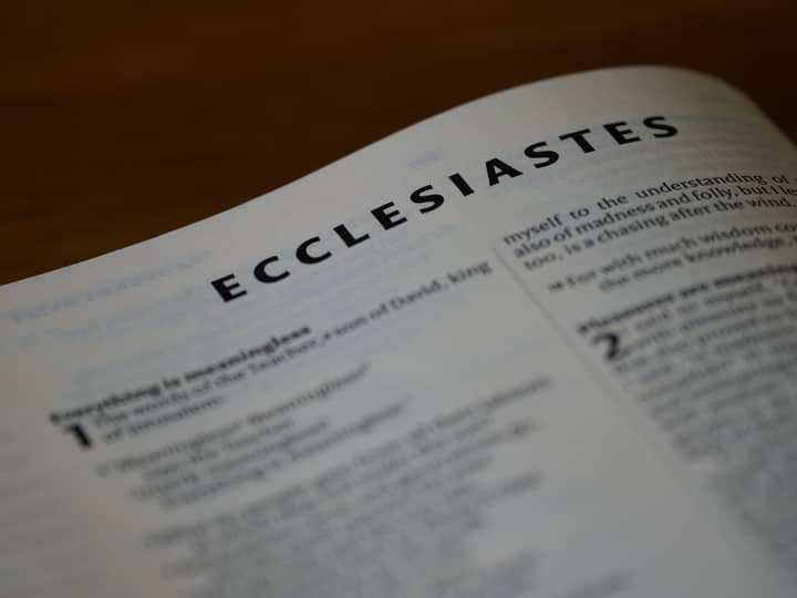 Close focus shot of the Ecclesiastes page from a Bible, emphasizing the text.