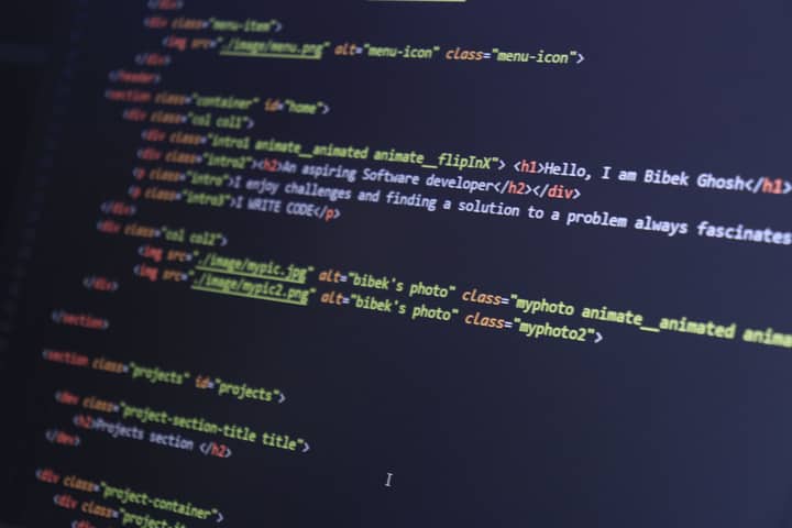 Colorful HTML code displayed on a computer screen for programming projects.