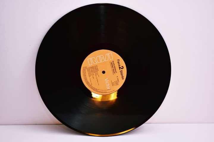 Close-up of a classic RCA labeled vinyl record on a white background.