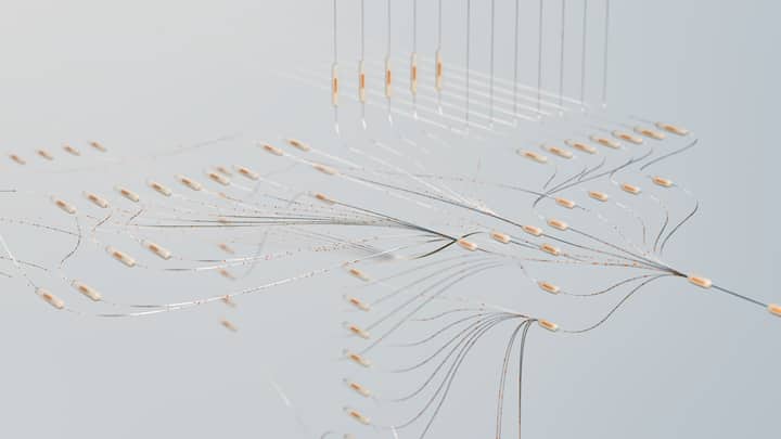 Elegant 3D visualization of neural networks showcasing abstract connections in a digital space.