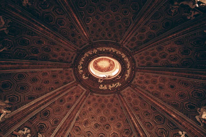 Stunning baroque dome architecture in Sant'Andrea al Quirinale, Rome, Italy, featuring detailed frescoes.