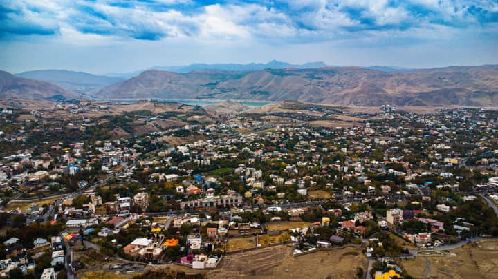 Stunning aerial view of Lavasan, a suburban town in Tehran Province, Iran.