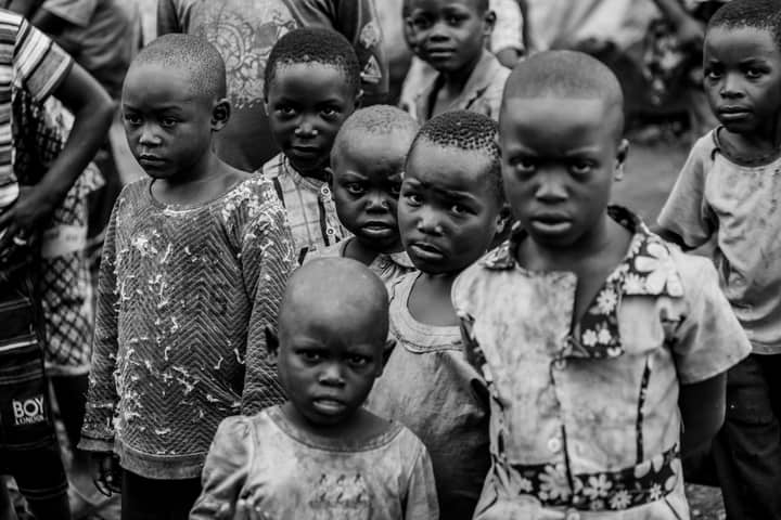 A compelling black and white portrait of children in the Democratic Republic of the Congo.