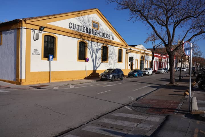 Photo of Gutierrez Colosía winery in El Puerto de Santa María, Spain, showcasing traditional architecture.