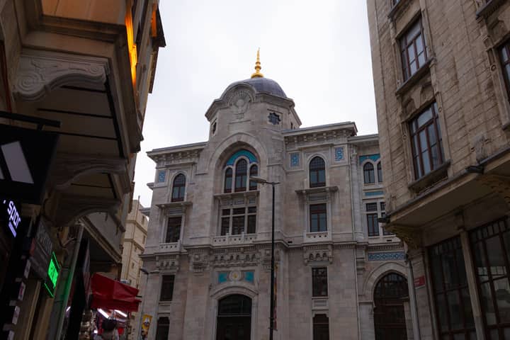 Street view of historic architecture in Central Istanbul with distinct Ottoman influences.