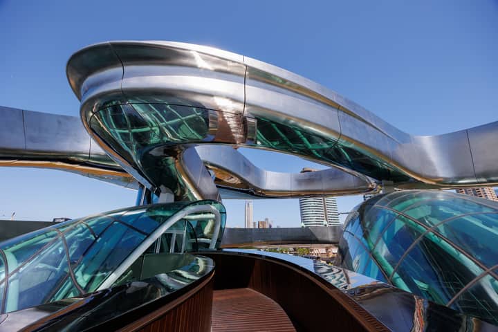 Dynamic view of modern architectural design with steel and glass in Rotterdam.