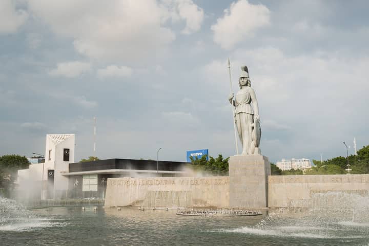 Majestic view of the Minerva Statue and Fountain in Guadalajara, Mexico. A symbol of strength and wisdom.