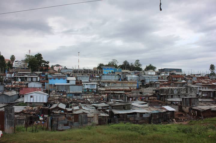Expansive view of Kibera, a densely populated area in Nairobi, showcasing urban poverty.